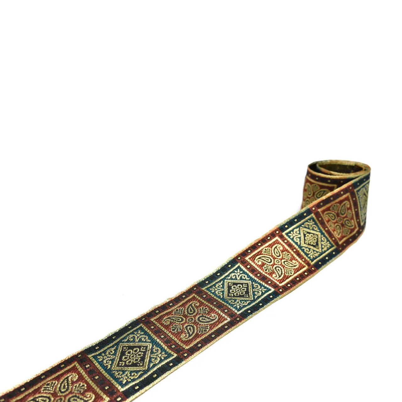 1 Yard Burgundy and Teal Jacquard Ribbon for Crafts Clothing and Home Decor 2.70 inch Width